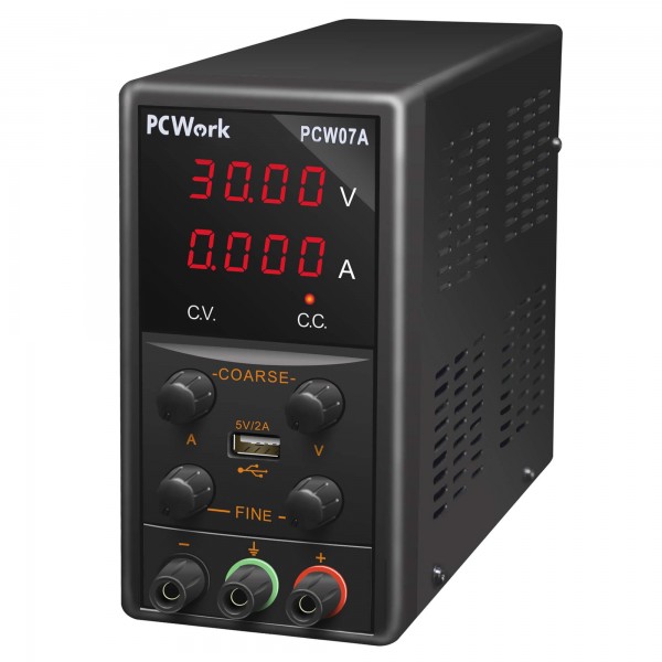 PCWork, PCW07A, Labornetzgerät, regelbar, 0-30V DC, 5A, USB