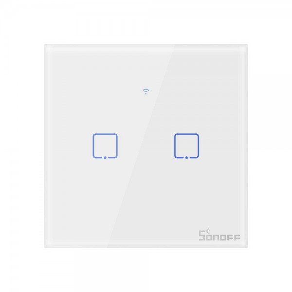 Sonoff T1EU2C-TX Smart Wall Switch, 2-Kanal Wand-Schaltaktor, weiß, mit Rahmen, WiFi + RF