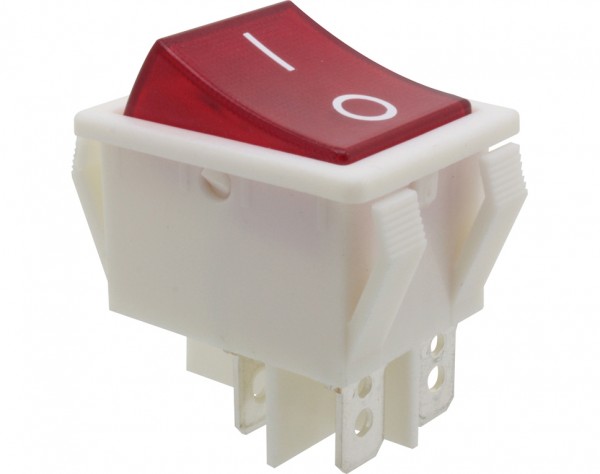 Wippschalter, 2-polig, weiß, rot beleuchtet (250 V), ON-OFF