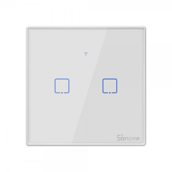 Sonoff T2EU2C-TX Smart Wall Switch, 2-Kanal Wand-Schaltaktor, weiß, mit Rahmen, WiFi + 433MHz