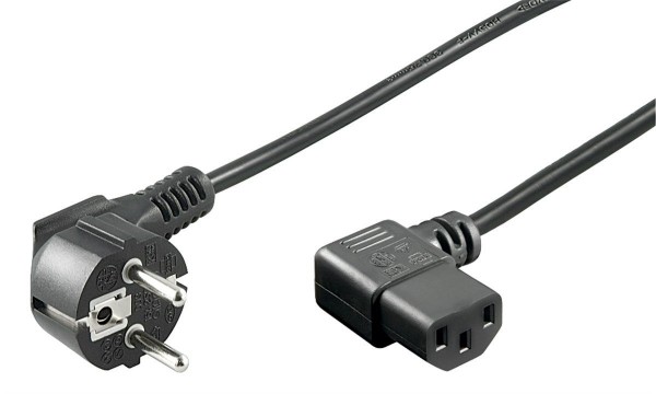 Kaltgeräte Netzkabel Schutzkontakt-Stecker abgewinkelt &amp;#150; IEC320-C13 Buchse abgewinkelt sch