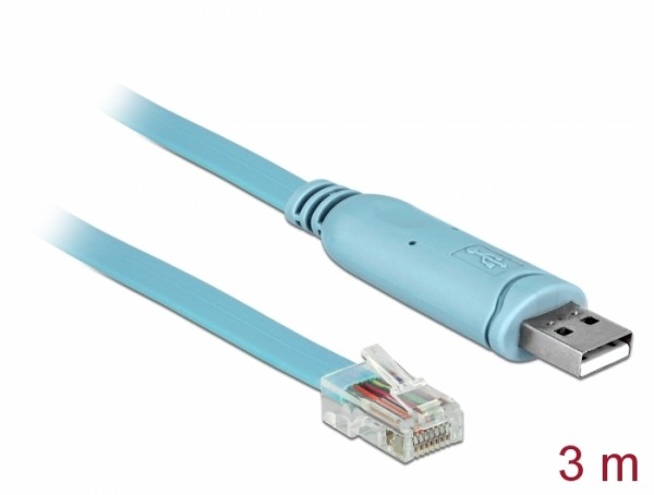 Adapterkabel USB 2.0 Typ A Stecker – 1x Seriell RS-232 RJ45 Stecker blau 3,0 m