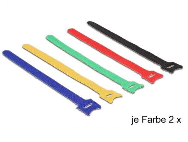 Kabelbinder, Klettverschluss, 200 x 12mm, farbig sortiert, 10 Stück