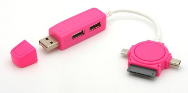 Dual USB Hub mit Micro-USB / Mini-USB / iPhone Dock-Connector