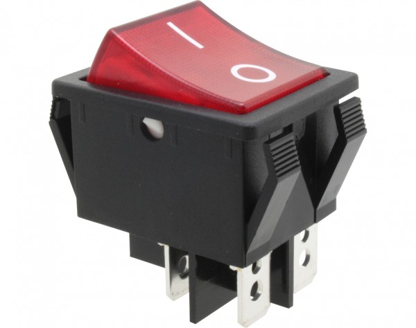Wippschalter, 2-polig, schwarz, rot beleuchtet (250 V), ON-OFF
