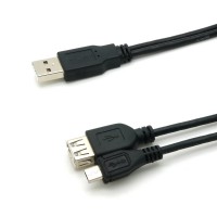 USB 2.0 Y-Kabel A Stecker -> 1x Micro B Stecker / 1x A Buchse schwarz 1,0m