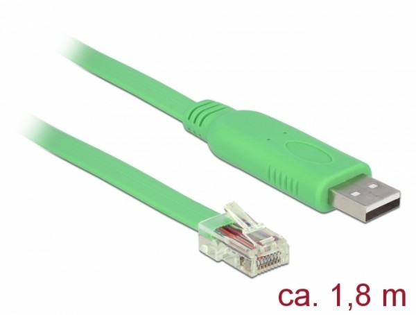 Adapterkabel USB 2.0 Typ A Stecker – 1x Seriell RS-232 RJ45 Stecker grün 1,80 m