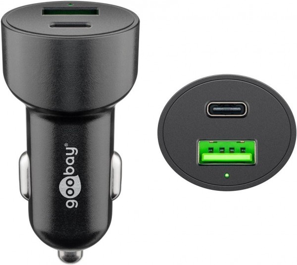 Goobay Dual-USB Auto-Schnellladegerät USB-C PD, 48W, Power Delivery, QuickCharge, 12 - 24V