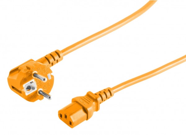 Kaltgeräte Netzkabel Schutzkontakt-Stecker abgewinkelt  IEC320-C13 Buchse orange