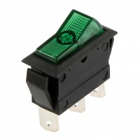 Wippschalter, 3-polig, schwarz, grün beleuchtet (12 V), ON-ON