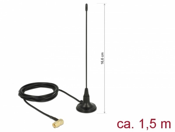 480 MHz Antenne SMA Stecker 90&#176; 2,5 dBi starr omnidirektional mit magnetischem Standfuß und Anschlusskabel RG-174 1,5 m outdoor schwarz