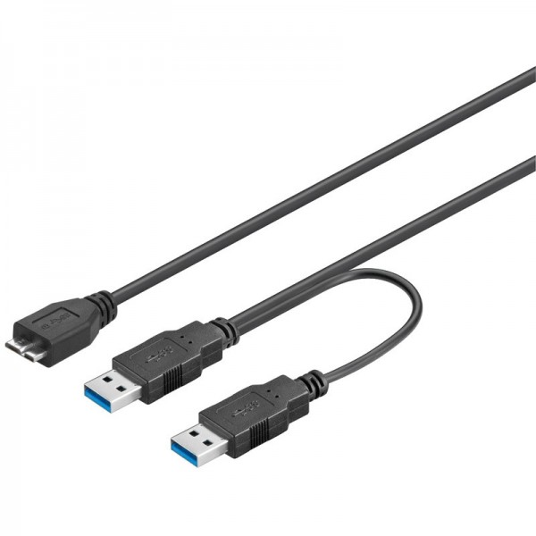 USB 3.0 Dual Power SuperSpeed Kabel, A Stecker &gt; Micro B Stecker schwarz