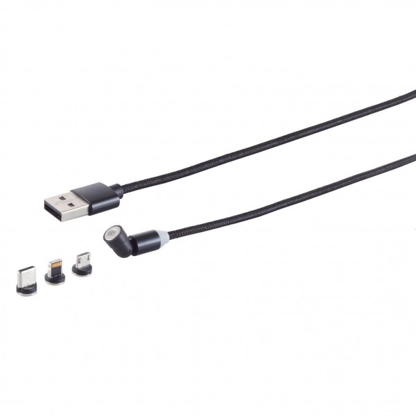 Magnetisches USB Ladekabel Set, 3 in 1, 540&#176;, schwarz, 1,0m