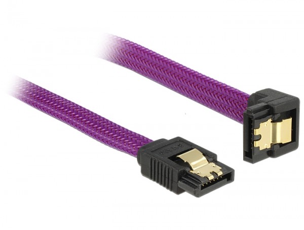 S-ATA Premium Kabel 1.5GBits / 3GBits / 6GBits 90° nach unten gewinkelt violett