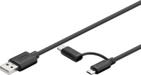 2in1 Micro USB 2.0 Kabel mit USB-C Adapter 1,0m schwarz