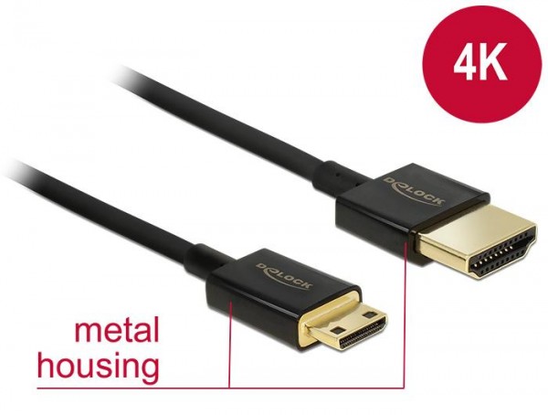 Premium Ultra Slim High Speed Mini HDMI Kabel mit Ethernet A Stecker &#150; Mini C Stecker schwarz - Länge: 2,0 m, B-Ware