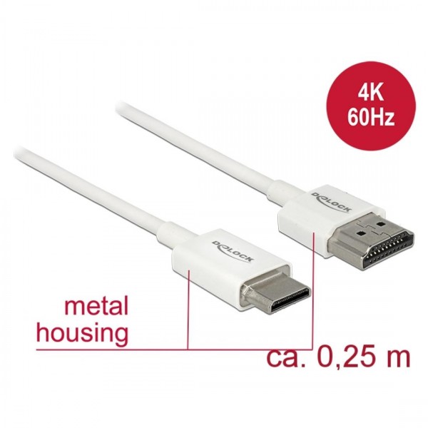 Premium Ultra Slim High Speed Mini HDMI Kabel mit Ethernet A Stecker &amp;#150; Mini C Stecker weiß