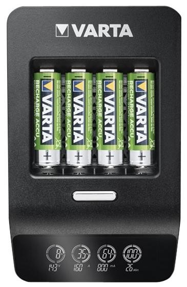 VARTA LCD Ultra Fast Charger+ Schnellladegerät, AA/AAA + 12V, LCD-Anzeige, inkl. 4 Akkus