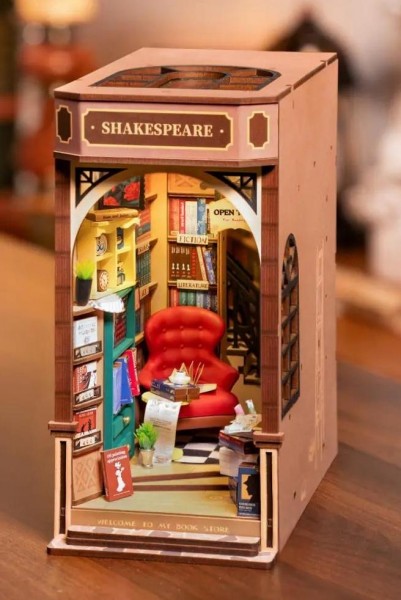 getDigital Tiny House Bücherregal-Haus Holzbausatz Buchladen, 3D-Puzzle, LED-beleuchtet, 176 Teile